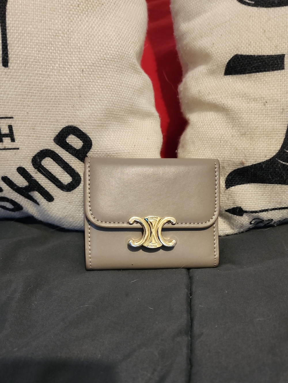Celine Triomphe Taupe Bifold Leather Wallet - 720.00 Retail! Like New!